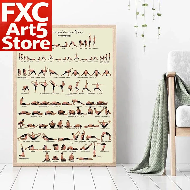 Yoga Fitness Health - 1 Stück Rahmenloses Modernes Familien-Fitness-Yoga-Ashtanga-Haltungsposter Leinwanddruck